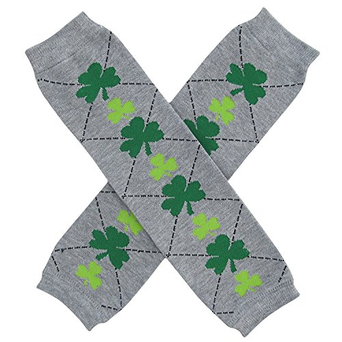Shamrock St. Patrick's Day Irish Leg Warmers, One Size, Baby, Toddler, Girl, Boy (Shamrock Gray Argyle)