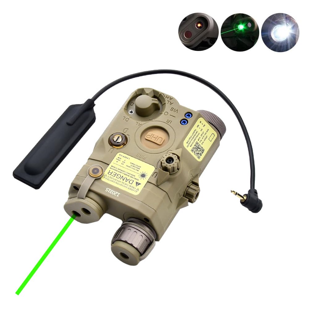 Plastic PEQ15 Box Aiming Laser Sight(with Green Laser+IR Fill Light+Strobe/Momentary/Constant White LED Flashlight), & Modular Wire Control Pressure Switch Combo,for 20mm Rail, Tan