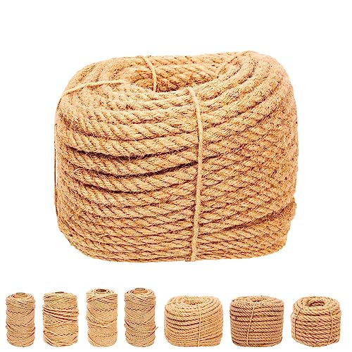 Swpeet Ficelle de jute naturelle tressée, 12 mm x 50 m, longue ficelle pour emballage, jardinage, crochet, idéal pour les loisirs créatifs, les cadeaux, les projets d'artisanat, l'emballage