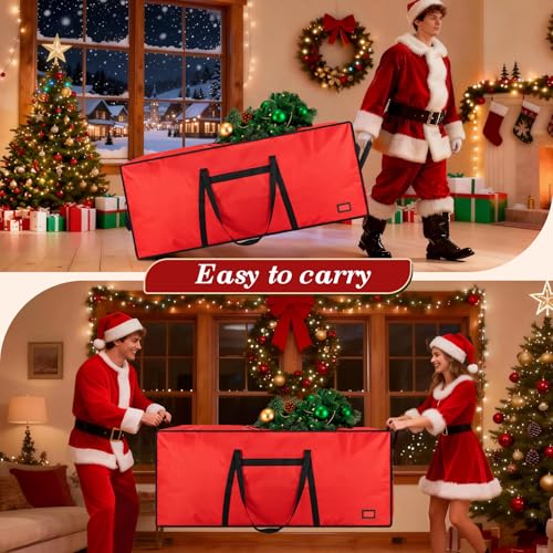 Image of 9 ft Christmas Tree Storage Bag, Heavy Duty Christmas Tree Bag with Reinforced Handles and Dual Zippers Wide Opening, Large Capacity fits for Artificial Christmas Tree (Red, 9ft)