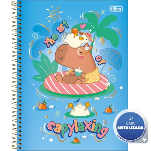 Tilibra - Caderno Espiral Capa Dura Universitário 10 Matérias Capyclub 160 Folhas - Capa Azul - Capy