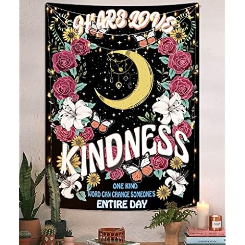 Lifeel Moon and Flower Quotes Tapestry, Inspirational Tapestry Wall Hanging with Words Lily Rose Black Vintage Vertical Dorm Room Decor 44x60 inch Cover