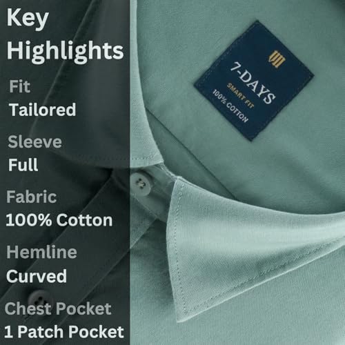 Image of 7-DAYS Men's 100% Cotton Full Sleeve Shirt for Men | Premium Plain Shirt | Tailored Fit (Between Slim & Regular) | Stylish Office & Casual Wear | with Pocket