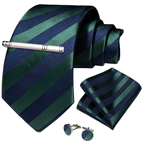 Image of DiBanGu Mens Striped Tie Silk Woven Necktie and Pocket Square Cufflinks Tie Clip Set Wedding Business Formal Gift Tie for Men