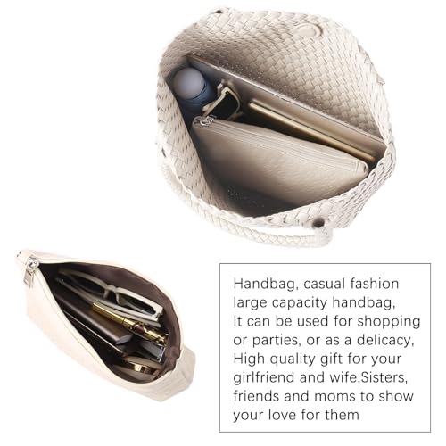 Hand Woven Bag Tote Bag For Women Top Handle Shoulder Bag Vegan Leather Large Travel Beach Bag Hobo Bag Handbag - Image 5