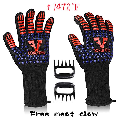 VF DONGFANG BBQ Gloves Extreme Heat Resistant 1472℉,Durable Food Grade Silicone Non-Slip Barbecue