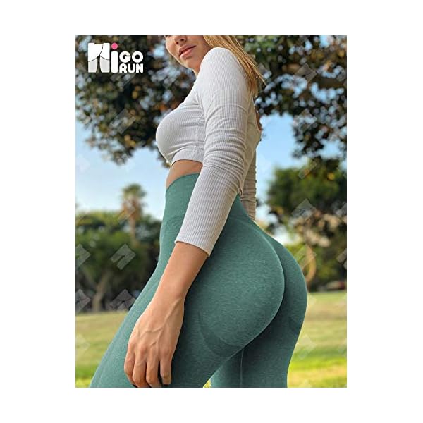 HIGORUN Women Seamless Leggings Smile Contour High Waist Workout Gym Yoga Pants Green L