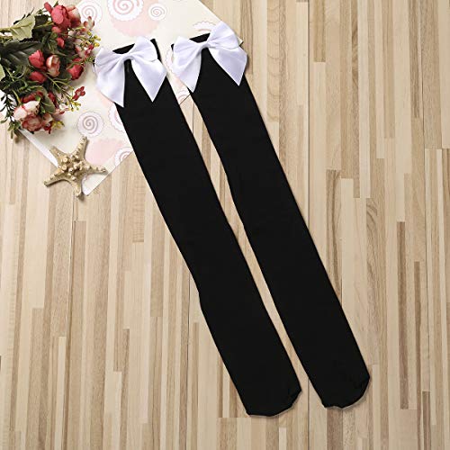 Image of Honganda Sexy Women's Thigh High Stockings, Over Knee Lace Top Sheer Stockings with Satin Bows Leg Thigh Socks for Women