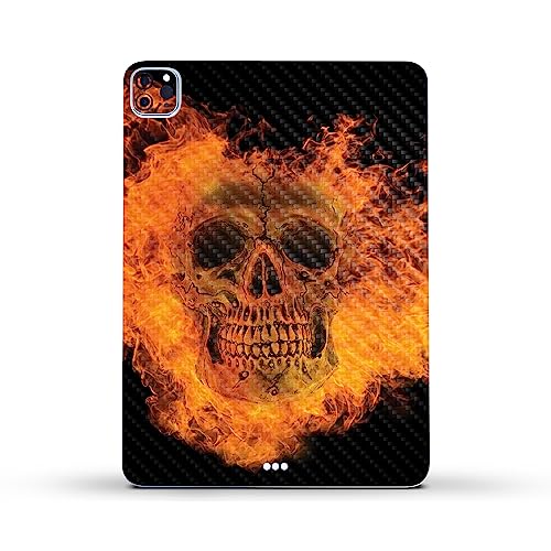 Image of MightySkins Carbon Fiber Skin Compatible with Apple iPad Pro 11 inch M2 4th Gen (2022) Full Wrap Kit - Fire Skull | Protective, Durable Textured Carbon Fiber Finish | Easy to Apply | Made in The USA