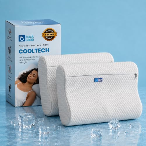 Image of CoolTech Cervical Pillow for Neck Pain & Shoulder Pain - Pack of 2 | 5-Year Warranty | CosyPUR Cooling Memory Foam | Sweat-Free Comfort for Side & Back Sleepers | Orthopedic Pillow