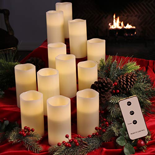 Enchanted Spaces Set of 12 Ivory 3x6 Wax Remote Controlled Battery Operated Flickering Candles with Remote and Batteries (Ivory, 12pk)