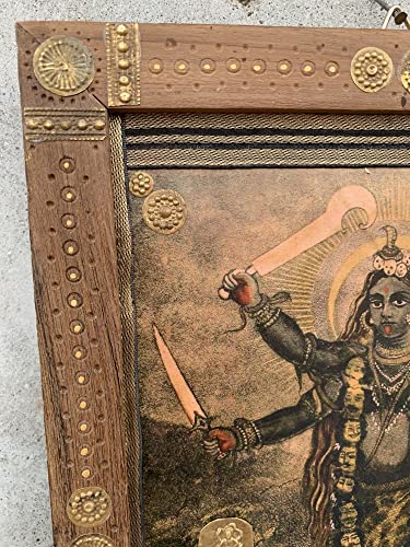 Old Kali Mata Photo, Maha Kali With Shiva Picture, Wooden Painted Frame, Hindu Gods Photos, Indian Deity Religious Photo-8.5X11.5" #TOP7