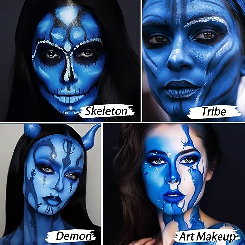 UCANBE Blue Face Body Paint Makeup Foundation, Professional Non-Toxic Greasepaint Palette for Adults Party, Cream Facepaints for Halloween Cosplay Theater Costume Stage SFX Dress-Up Makeup - Thumbnail 6