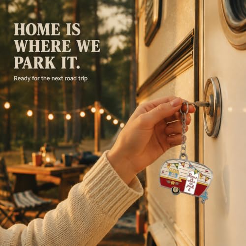 Image of Camper Keychain Happy RV Keyring RV Keychain Couples Keychain Set Gifts for Men Women Camping Accessories 2 Pack