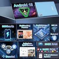 SUAAT 2026 Tablet 10 Zoll Android 15 Octa Core Tablet mit 64 GB ROM + 2 TB TF | 5G + 2,4G WiFi |GMS| Bluetooth 5.0 |8 MP + 5 MP | Typ C,Touchscreen-Tablet mit Hülle, Tastatur und Maus-Blau – Ansicht 2
