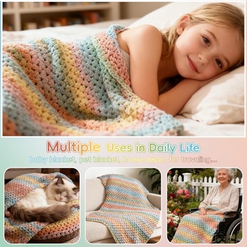 Image of Aeelike Blanket Crochet Kit for Beginners, Super Easy Crochet Blanket Kit with Soft & Colorful Gradient Yarns Detailed Video Tutorials Crocheting Accessories, Classical Gradient & Ideal Gift