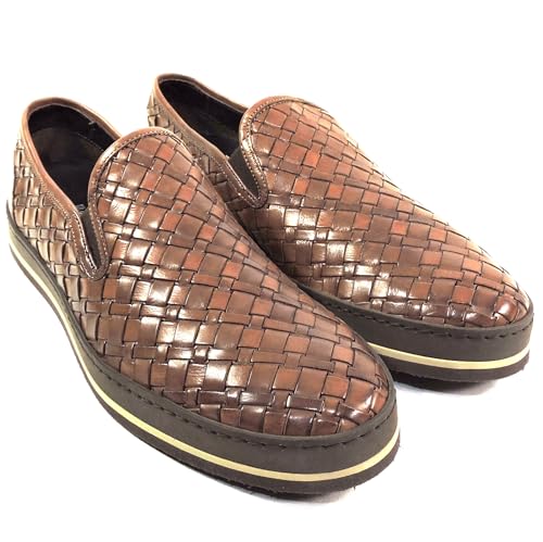 Baldinini Men's Woven Leather Slip-On Loafers, Brown, Comfort Platform Sole2