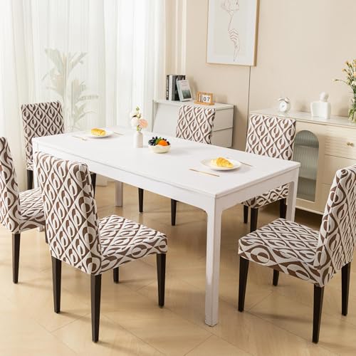 Image of HOMETHREADS Stretchable Elastic Jacquard Chair Seat Cover - Removable & Washable, Durable Seat Protector for Dining Room, Kitchen, Restaurant & Party Chairs (Coffee, Pack of 8)