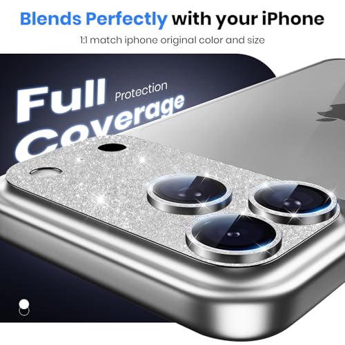 Image of Hoerrye for iPhone 17 Pro Max Camera Lens Protector - [12FT Shatterproof Military Grade] [Strong Adsorption] Metal 9H+ Tempered Glass Camera Screen Full Cover Case Friendly,Glitter Silver