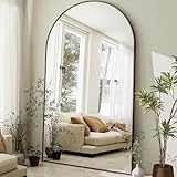 HARRITPURE Ganzkörperspiegel 200x89 cm, Gewölbter Standspiegel mit Aluminiumrahmen, Sicherheits-Hartglas, Vollständige Ansicht, Für Schlafzimmer, Wohnzimmer, Flur, Schwarz