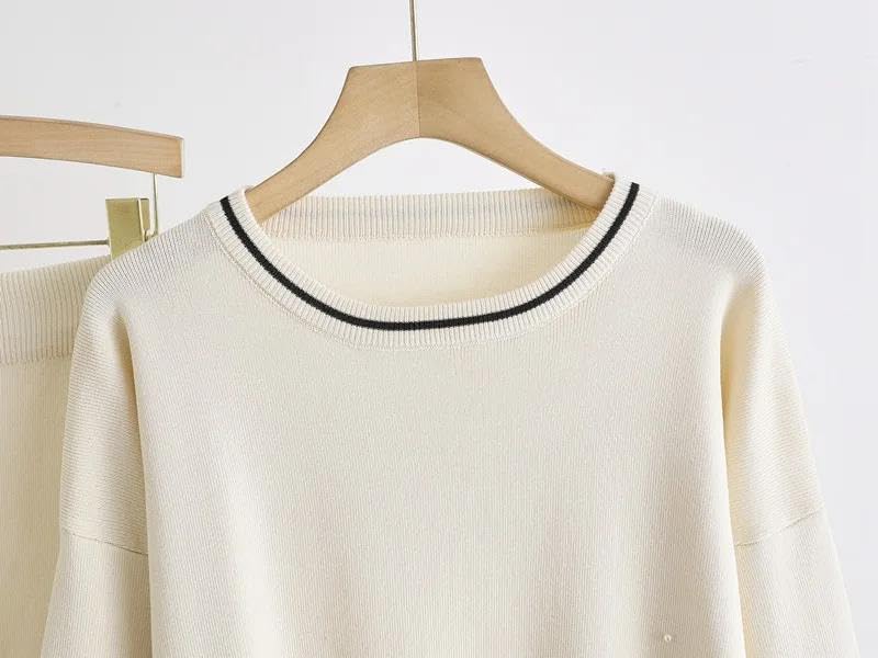 リベットドリルデザイン レディース Oネックセーター ハイウエスト ストレートスカート