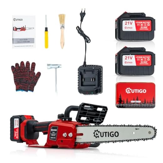 OUTIGO Motosega a batteria, 12 Pollici Motosega motore brushless da 1000 W, motosega elettrica con 2 batterie da 4500 mAh, 1 catena + 1 barra guida