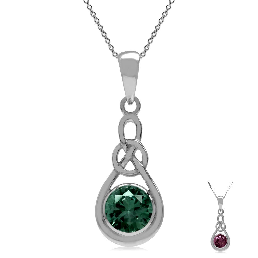 Silvershake6MM Genuine or Created Gems Irish Celtic Knot Solitaire Drop Pendant with 18 Inch Necklace Jewelry for Women or Teens