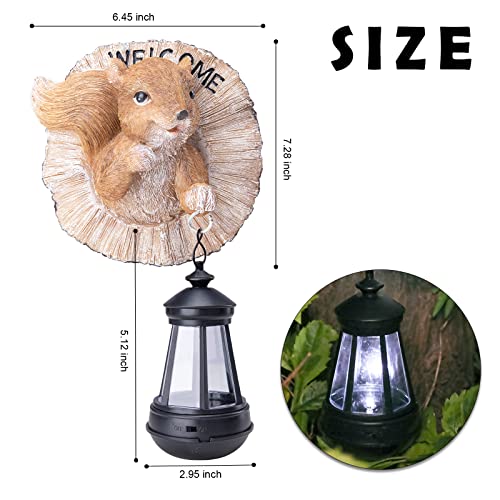 Ovewios Squirrel Solar Statues Tree Wall Mount - Resin Tree Hugger With Solar Lantern Squirrel Tree Faces Animal Garden Decor For Yard,Patio, Fence, Wall #TOP6