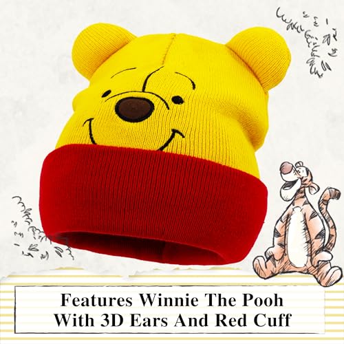 Image of Disney Winnie The Pooh Beanie Hat, Winter Knit Cap with 3D Ears, Yellow