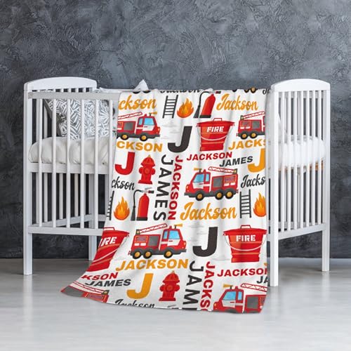 Image of Personalized Fire Trucks Firefighter Custom Baby Blanket Gifts for Boys Girls Super Soft Blanket Swaddle Newborn Cozy Receiving Blanket Stroller Throw 40x30 in for Puppy
