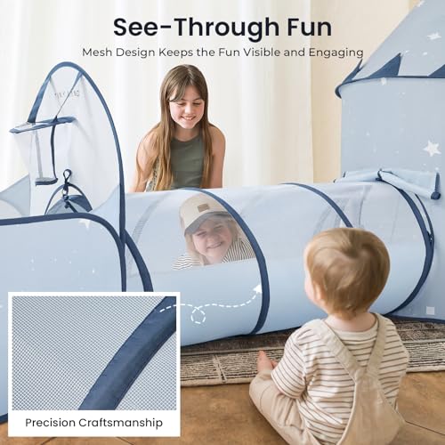 Image of Tiny Land 3-in-1 Kids Play Tunnel with Ball Pit & Tent, Pop-Up Crawl Toy | Foldable Indoor & Outdoor Play Set With Carry Bag, Breathable Mesh Design, Easy Setup, Gift For 2 Year Old Girls & Boys