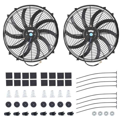 16 Slim Fan Push Pull Electric Radiator Cooling Fan Universal High Performance 12V 120W Motor with Fan Mounting Kit-Black (2 Pack)