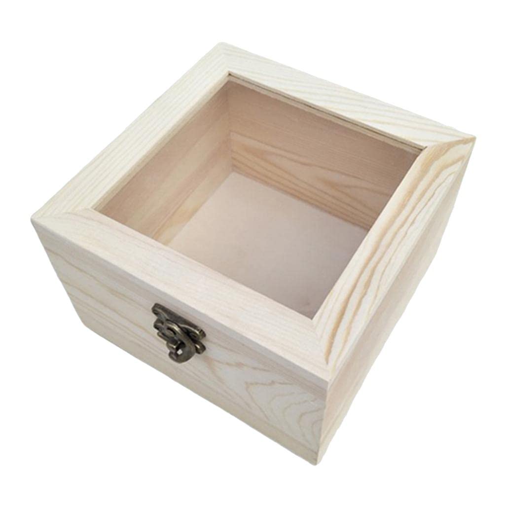 Natural Plain Wooden Box Unpainted Wood Storage Case Glass Lid 9x9x4.5cm|Crafts|Multi-Purpose Craft Supplies|Organization & Storage|Other Craft Storage
