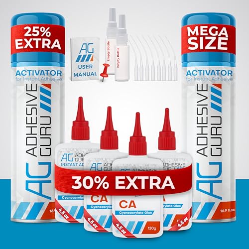 Adhesive Guru CA Glue with Activator Kit (4x4.5 oz +