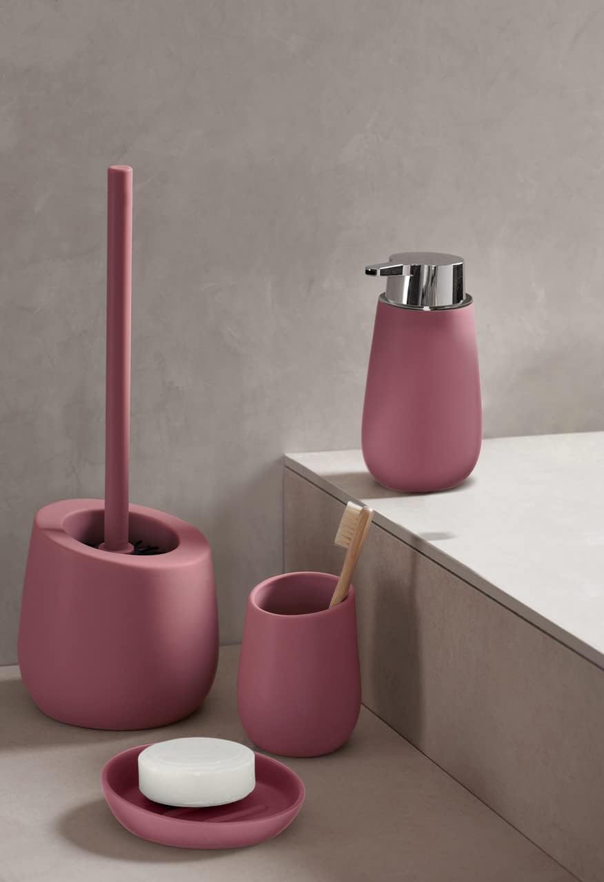 WENKO Badi Toothbrush Holder, Drinking Cup Made Ceramic with Matt Surface for Toothbrush and Toothpaste, Ideal for Bathrooms and Guest Toilets, Diameter 8 × 11 cm, Dusky Pink