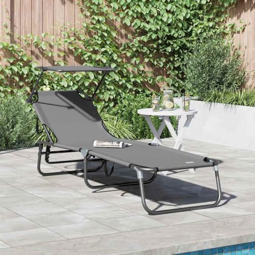 Genérico Tumbona Plegable con cojín 1-Persona Gris 56 x 190 x 81cm Tela,Mobiliario,Muebles de jardín,Asientos de Exterior,Tumbonas-42003131