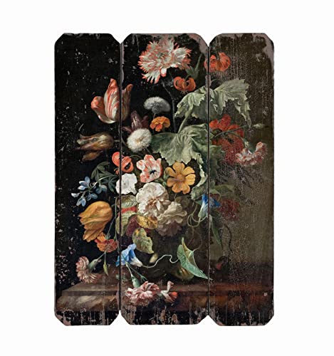 Pintura de imagem floral vintage de flor cl&aacute;ssica para impress&atilde;o de parede de madeira de 53 cm,...