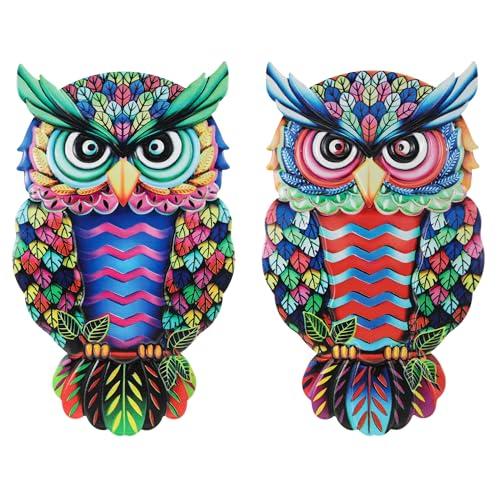 Nilioyul Metal Owl Wall Decor 2 Pcs, Unique Outdoor Owl Wall Art with Easy Hooks Weather-Resistant Hanging Decoration for Garden, Backyard Patio, Door