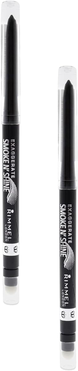 Rimmel London Exaggerate Smoke n' Shine Eye Definer Delineador de ojos, de larga duración, sin escamas, Little Black Smokey 2 unidades