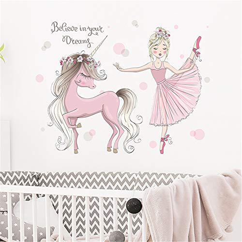 Rofarso Colorful Cute Lovely Wall Stickers For Kids Peel And Stick Removable Wall Decals Diy Decorations Decor For Nursery Baby Girls Bedroom Playroom Living Room (Ballet Girl With Unicorn) #TOP23