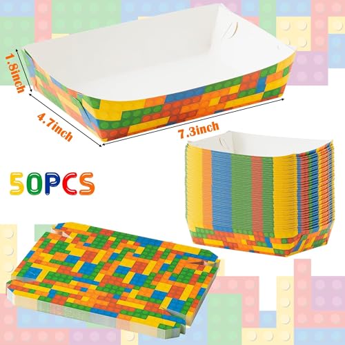 Kwanzaa Block Food Trays - 50P Toy Brick Paper Food Trays Disposable Nacho Assembled Trays Snack Candy Holder Trays, Carnival Party Concession Stands Container Black History Month Party Supplies