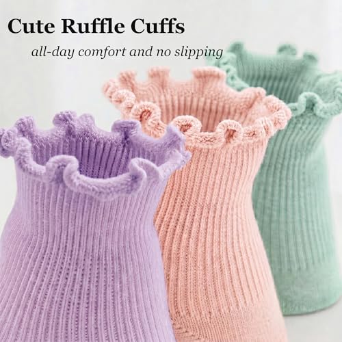 Image of Women Ruffle Socks, Cute Ankle Crew Socks for Women, 4 Pairs Frilly Womens Socks Size 5-9