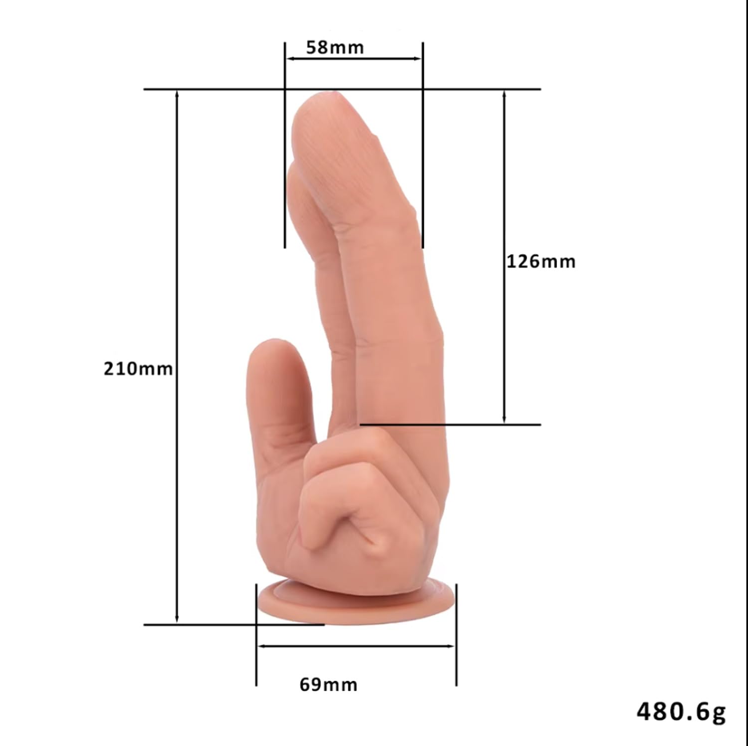 Dildo con ventosa – sextoy realistico in silicone per fisting, plug anale & vaginale, Soft Touch doppio dito flessibile e unisex