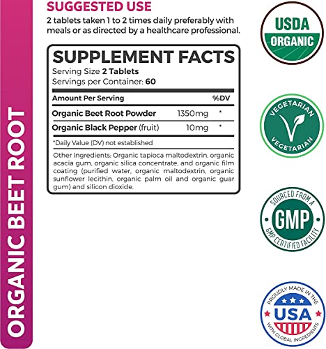Save $4 (11% Off) - Heart Wellness Pack - Organic Beetroot Powder 1350Mg Beets Per Serving With Black Pepper (120 Tablets) & Blood Pressure Support With High Dose Hawthorn Extract (90 Capsules) #TOP5