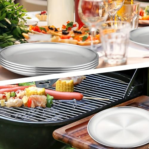 KHstylehoo 4-stück Rundes Edelstahl Teller, Φ20cm Camping Teller, Camping Geschirr, Picknick, Wandern, Küche, Party, Platzteller, Edelstahl
