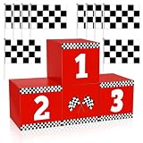 Solaradgy 4+10Pcs Racing Car Party Boxes, Race Car Themed Birthday Party Decorations, 4 Racing Party Boxes and 10 Racing Style Checkered Flags for Cars Party Decorations(11.8 x 11.8 x 11.8in)