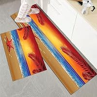 Set di 2 tappetini da Cucina Antiscivolo e tappeti,Set di fattoria, Sunset View of Dark Pine Forest in Autumn Foggy Scene with ,Con Retro in Gomma, Resistente, Lavabile in Lavatrice 45x70 cm+45x120
