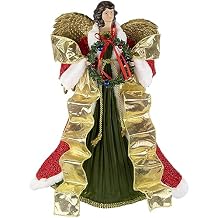 18" Red and Green Angel with Wreath Christmas Tree Topper, Unlit