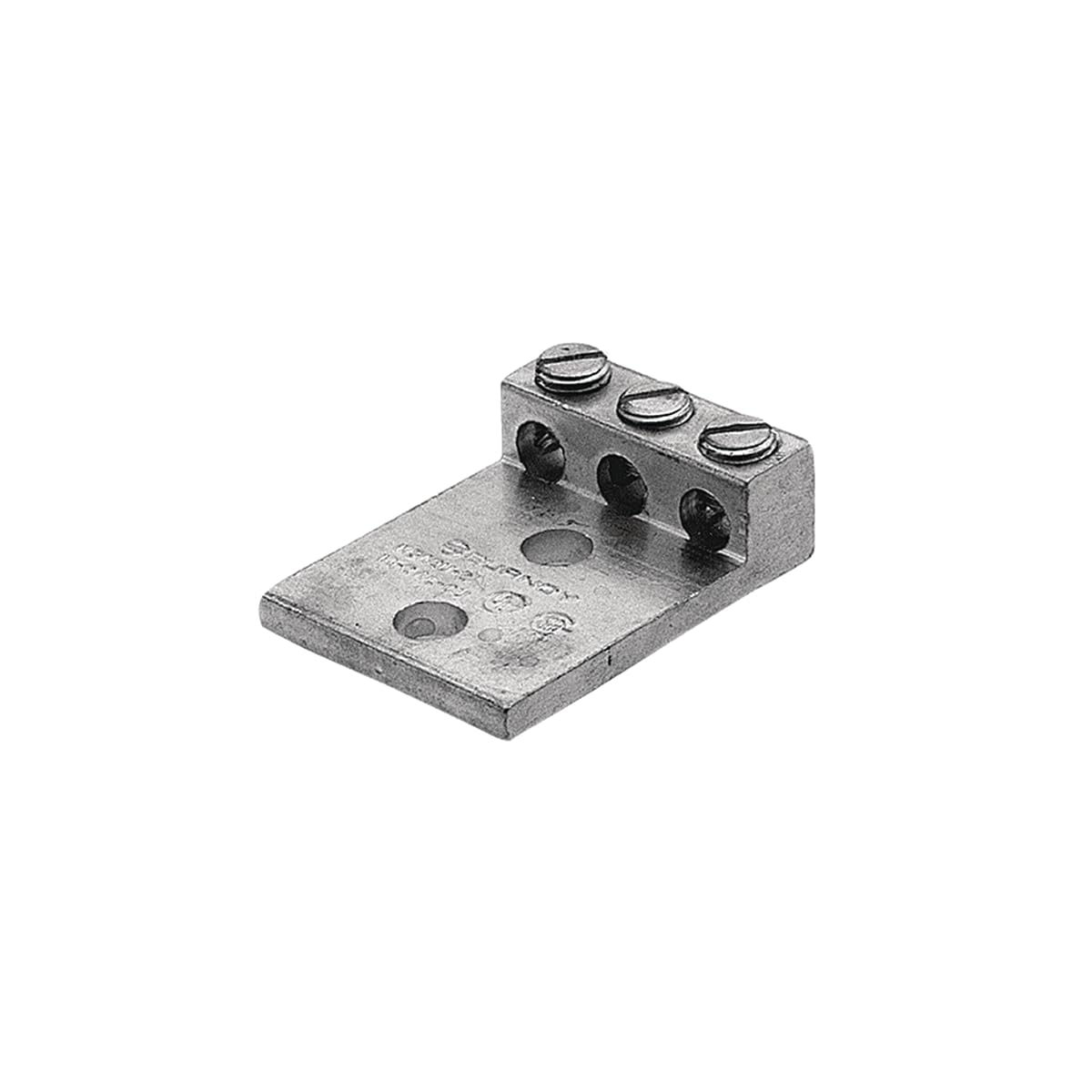 Burndy K3A25U-2 Universal Terminal, 3 Conductor lugs, 14 Str. - 1/0 Str. Aluminum or Copper Wire Range with 2 Pad Hole, 3/8" Stud Hole, 1.94" Width, 2.91" Length, 0.88" Height, 0.25" Thick, 50lb Recommended Tightening Torque