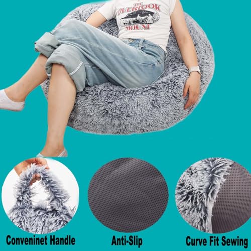 image for Kisoy Fluffy Stuffed Animal Storage Bean Bag Chair Cover (No Filler), 